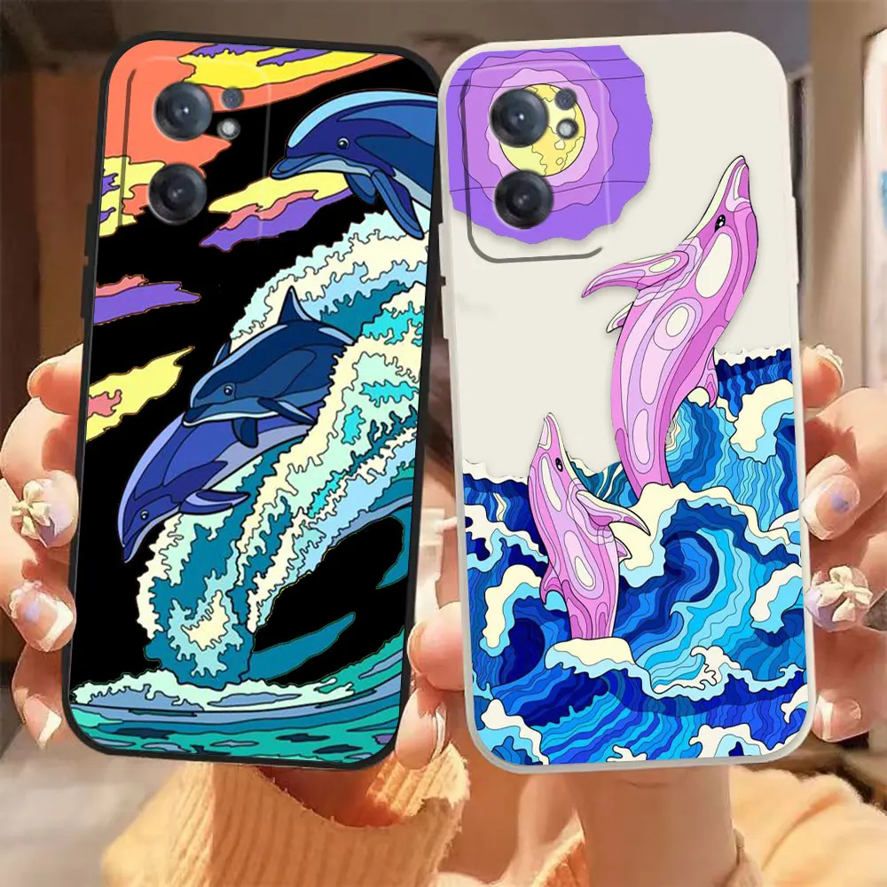 

Dolphin Wave Phone Case For Oneplus 11 10 9 9R 9RT 8 8T 7 7T ACE 2 2V NORD CE 2 Lite Pro Colour Liquid Case Funda Shell Capa