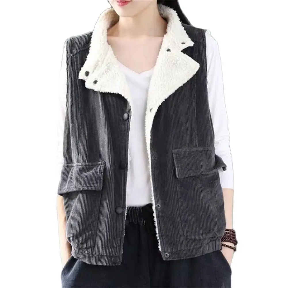 

Autumn Velvet Coats Womens Corduroy Sleeveless Vests Female Vintage Waistcoats Thicken Outerwear Gileit Spring 3xl