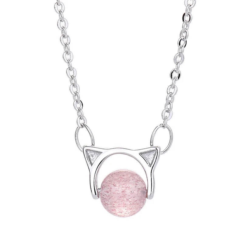 

Strawberry Crystal Cat Necklace For Women Chain Electroplating Platinum Fashion Jewelry With Pendant