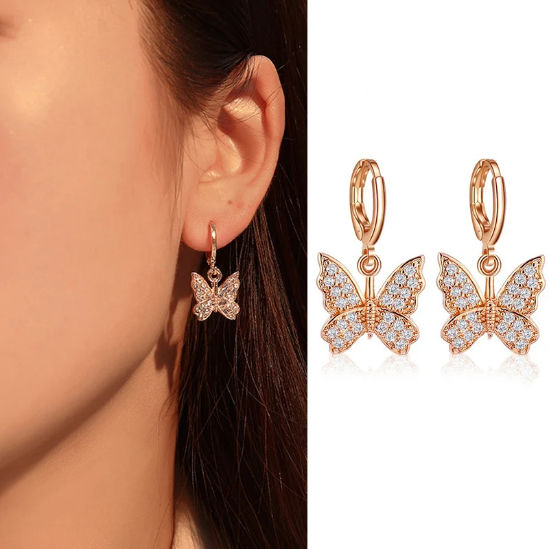 

2022 Inlaid Zircon Butterfly Earrings Delicate Simple Golden Butterfly Earrings Personalized Jewelry Earrings Anniversary Gift