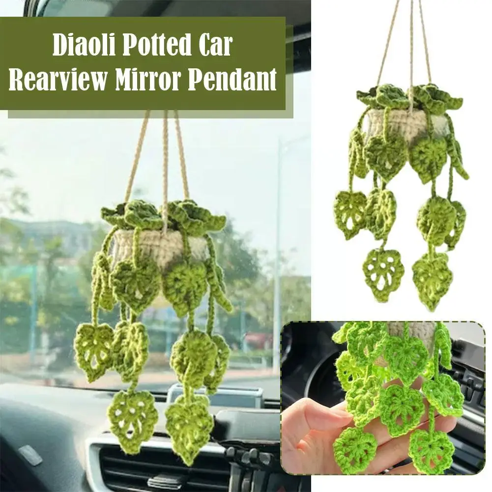 

Crochet Potted Plants Pendant For Car Rearview Mirrors Hanging Knitted Ornament Suspension Accessories Decoration B4v0