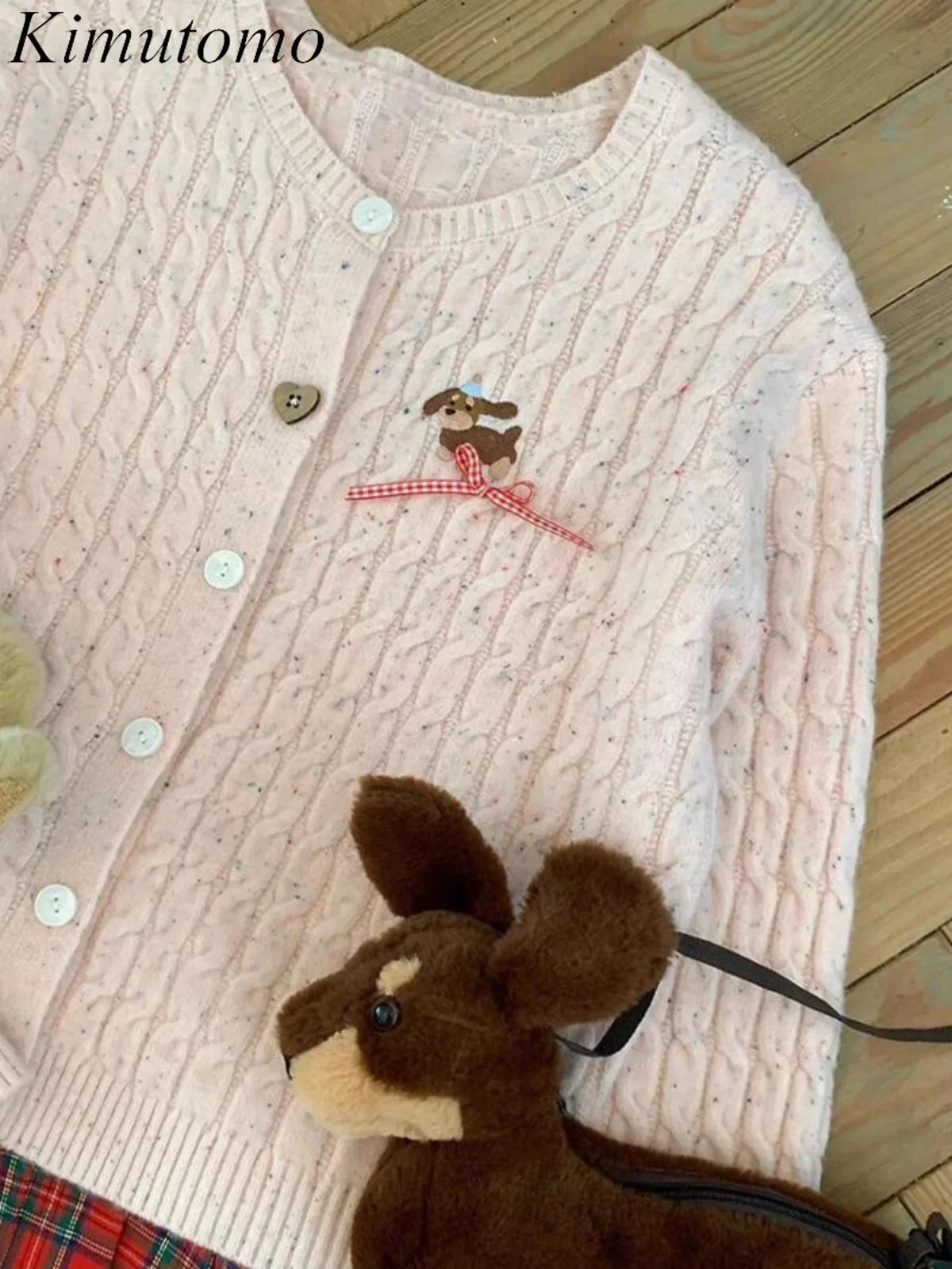 Kimutomo вязаный кардиган в горошек с конопляным узором женские свободные кардиганы