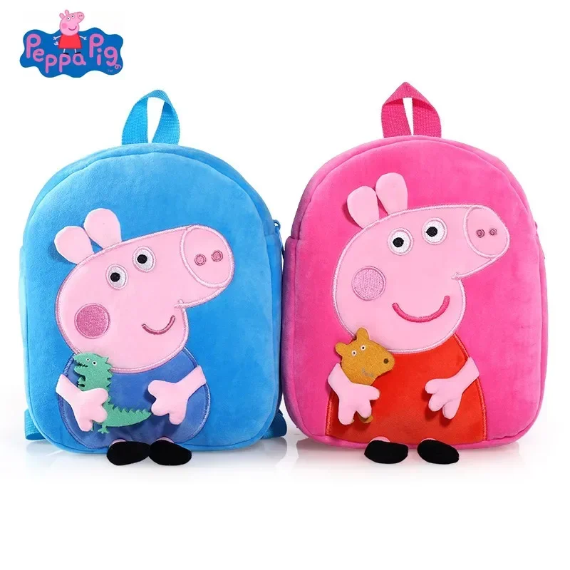 Фото Оригинальный плюшевый рюкзак Peppa Pig для детей, милый школьный ранец, сумка через плечо, кукла, сумка для детского сада, двойной рюкзак для малышей, подарки №3