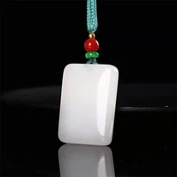 hot selling natural hand carved hetian white jade square 2535mm necklace pendant fashion accessories men women luck gifts