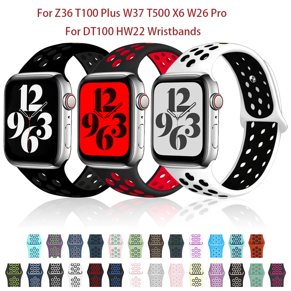 

42 44mm Silicone Strap For IWO Series 6 7 Smart Watch Z36 T100 Plus W37 For SmartWatch T500 X6 W26 Pro For DT100 HW22 Wristbands