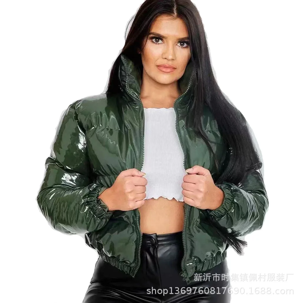 women's large size zipper bread coat padded coat with shiny surface