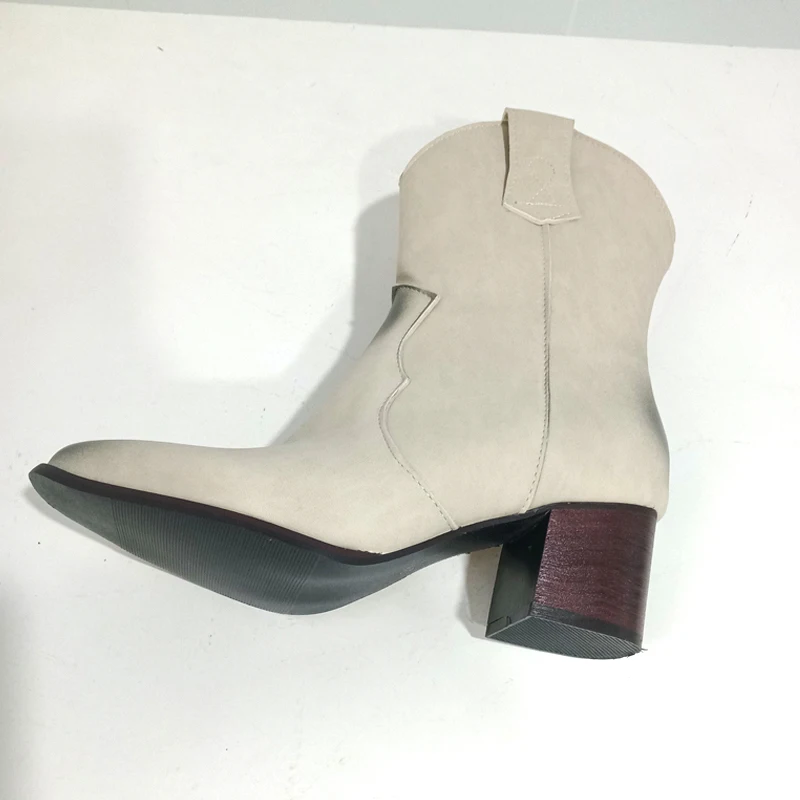 Wedge Western Boots Women Shoes 2022 Pointed Toe Chunky Heels Ankle Boots Plus Size 34-43 Cowgirl Short Booties Bota Feminina