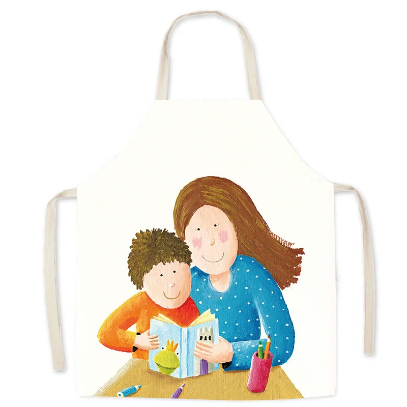 

1Pcs Cartoon Children's Parent-child Apron Women Linen Sleeveless Antifouling Kitchen Apron Men's Coffee Baking Accessories Bib