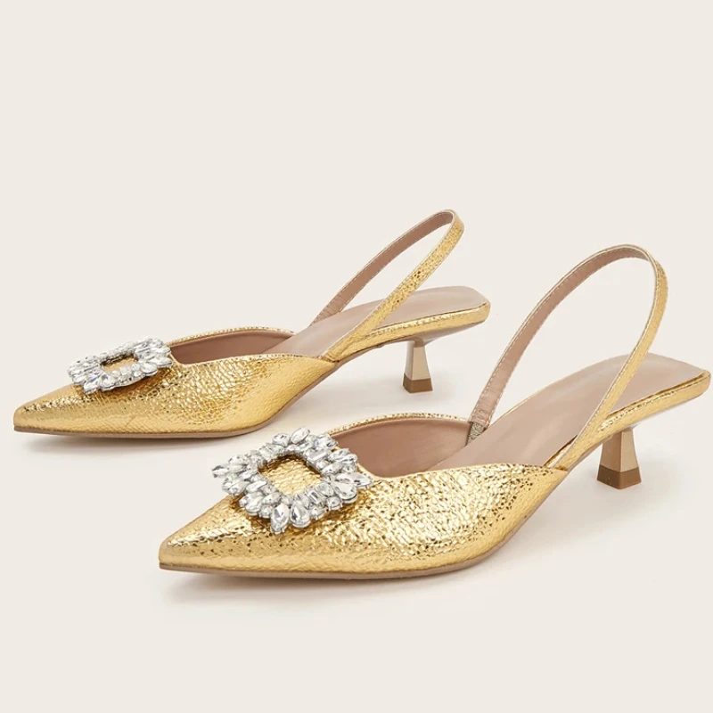 Сандалии женские на низком каблуке однотонные Туфли-мюли с кристаллами