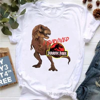 i survived jurassic park graphic print tshirt women clothes 2022 funny dinosaur animal t shirt femme harajuku kawaii shirt