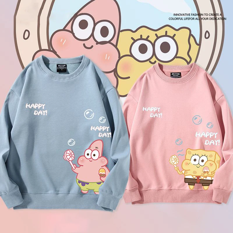

Lovely Girls or Couples Spongebob Squarepants Cartoon Cotton Sweatshirt Tops Autumn Thin or Winter Fleeced Crewneck Sweater