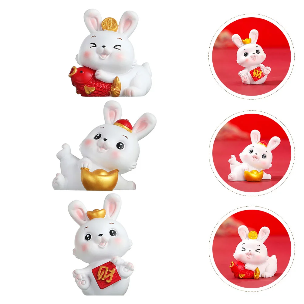 

Rabbit Figurines Bunny Decoration Figurine Chinese Year New Desktop Cat Resin Lucky Miniature Zodiac Decorations Statues Lawn