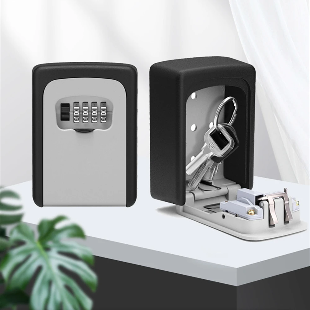 

Key Lock Box Wall Mounted Aluminum Alloy Key Safe Box Weatherproof 4 Digit Combination Key Storage Lock Box Indoor Outdoor