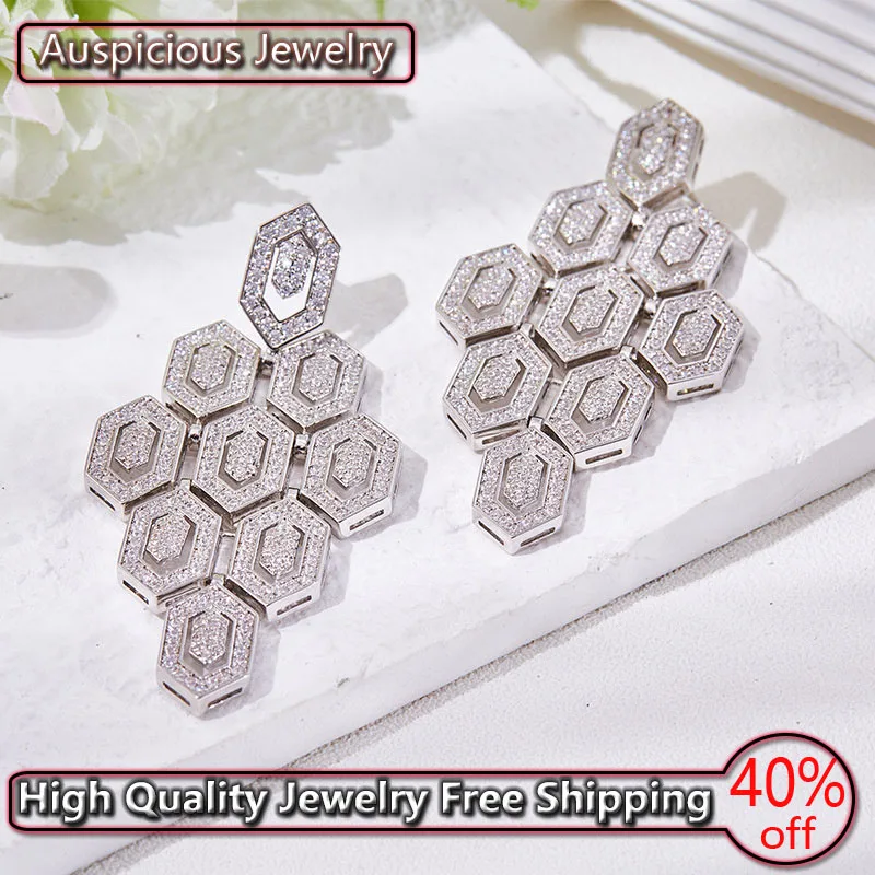 

2022 The New Silver Gold Color With Full Zircon Rhombus Shape Earrings European Popular Women's Noble Luxury High-end Jewelry