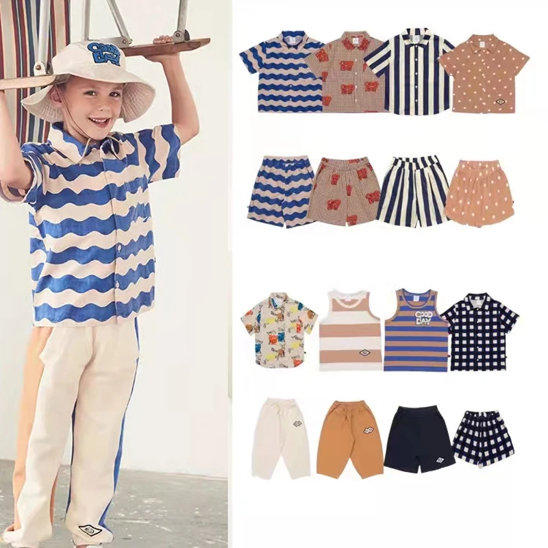 

Летняя одежда для мальчиков, костюмы, брендовая одежда для девочек на лето 2022 Wyn, новая детская футболка, жилет, пляжные брюки, комплекты одеж...