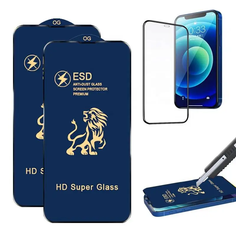 50pcs Anti Static Screen Protector ESD 9H Full Cover Anti Dust Tempered Glass For iPhone 14 13 Pro Max 12 11 Pro XS XR 7 8 Plus