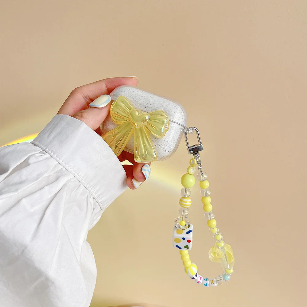 

for Apple AirPods 1 2 3 Airpod Pro Bow Knot Wireless Earphone Bluetooth Headset Case Pearl Bling Bracelet Cover