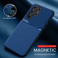 car magnetic holder leather phone cover case for samsung galaxy s 22 s22 ultra pro plus s22ultra 5g tpu soft frame protect coque