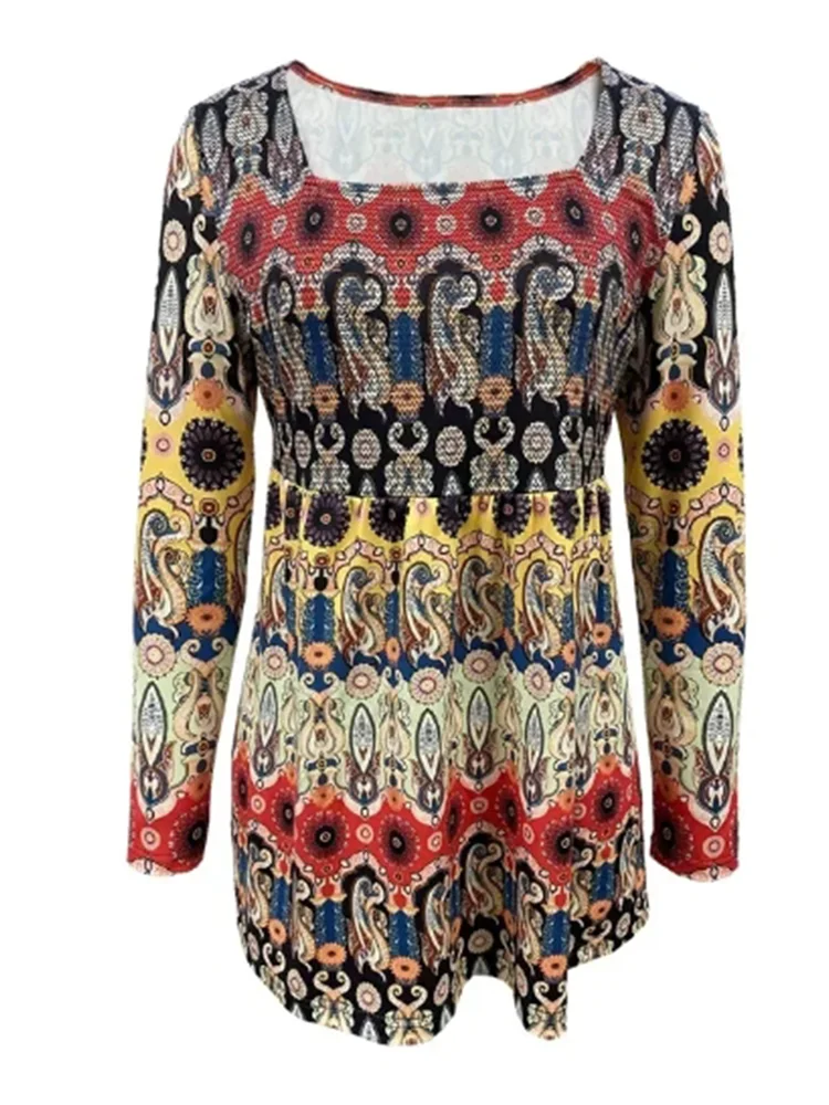 Новинка 2024 Осенний элегантный топ женская блузка с разноцветным принтом и