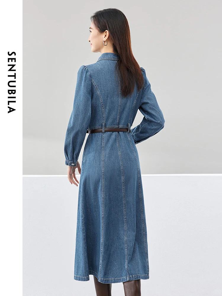 Женское джинсовое платье с поясом