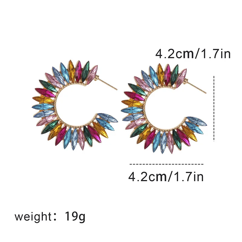 Fashion Bohemian Colorful C-shaped Earrings for Women Retro High-end Crystal Hollow Hoops Earrings Trend Jewelry Gift Wholesale