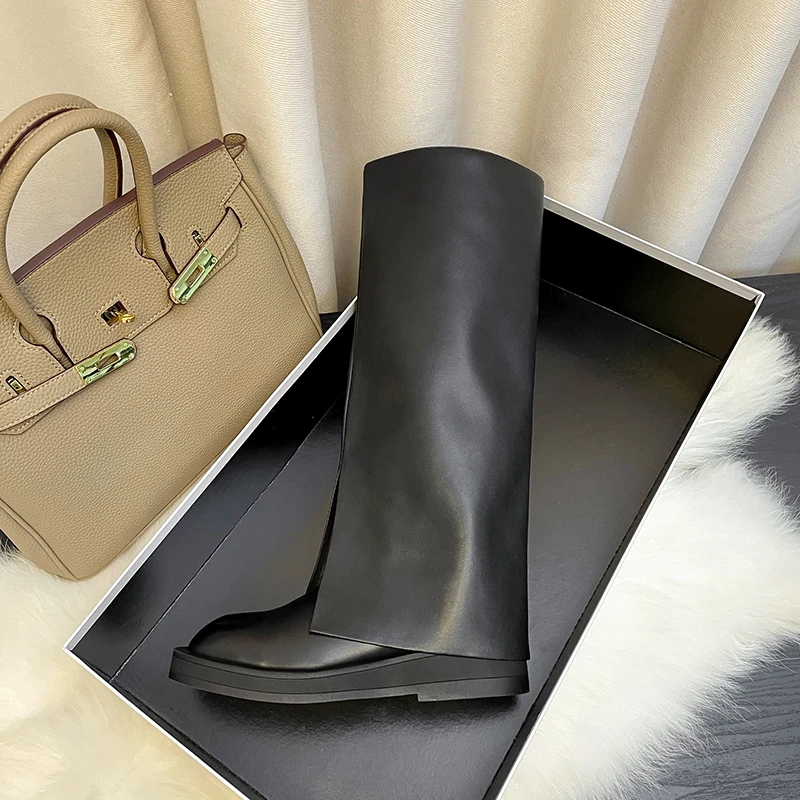 

2022 new Autumn and winter Women knee high boots natural leather 22-25cm cowhide upper square toe The Pants Boots women shoes