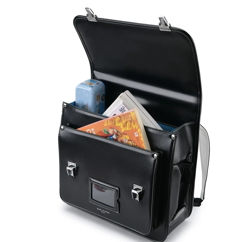 Portable PU Leather Backpack Primary School Bookbag Travel Daypack for Children Kids Student