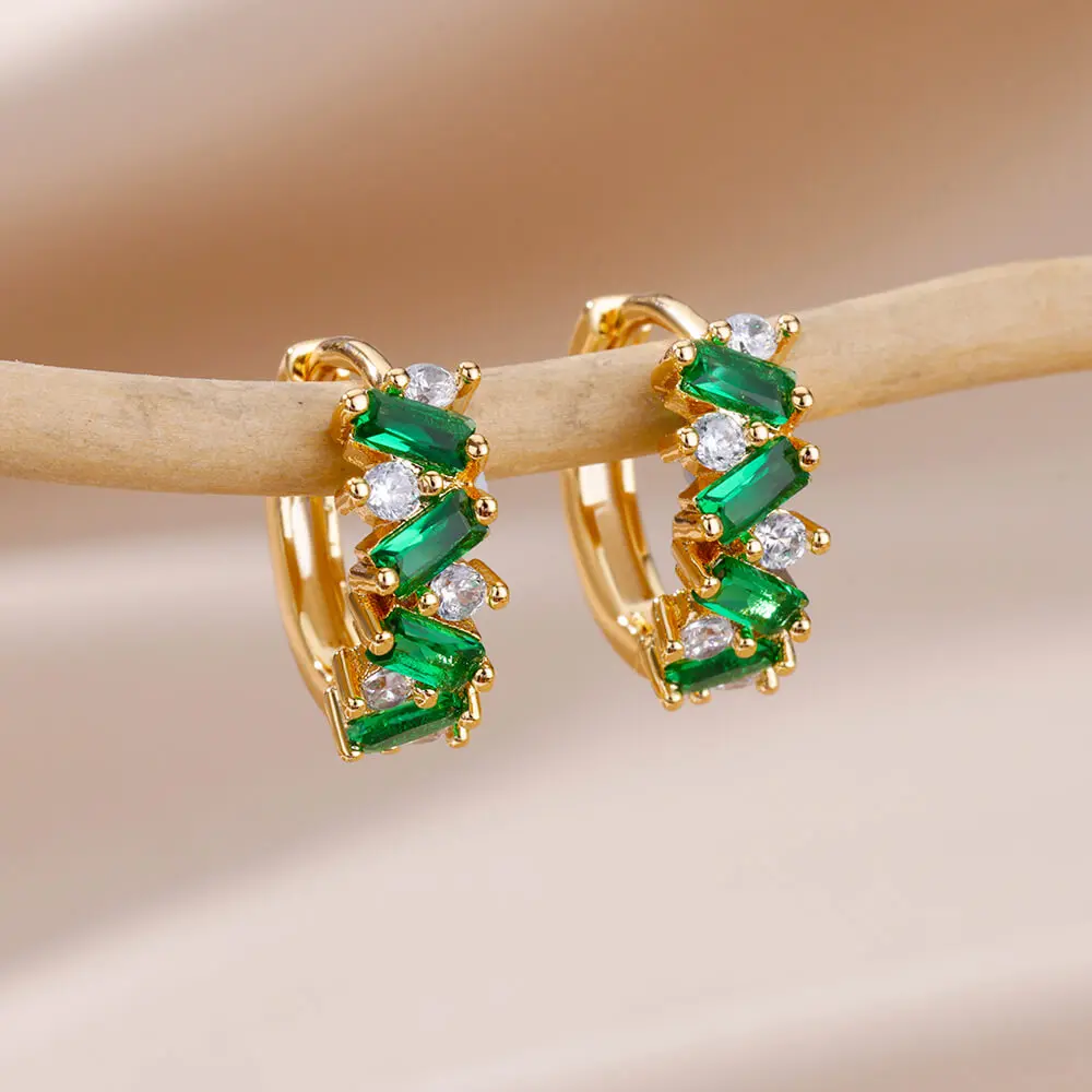 

Luxury Green Crystal Earrings for Women Gold Color Stainless Steel Earrings 2023 Trending Aesthetic Jewelry aretes pendientes