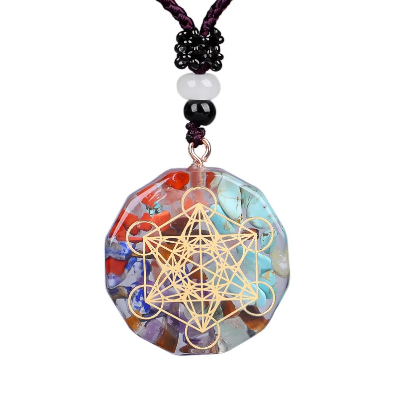 

Natural Crystal 7 Chakra Healing Orgone Necklace Sacred Geometry Metatron's Cube Energy Pendant Wicca Jewellery Charms
