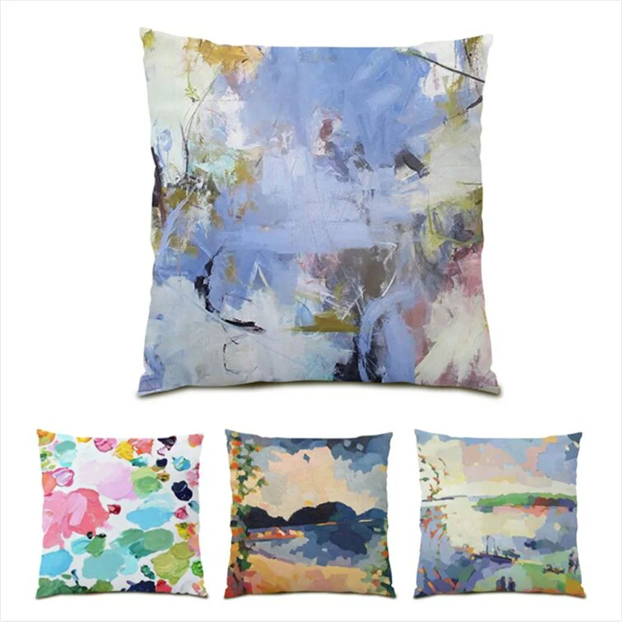 

Abstract Pillow Cover Cushion Covers 45x45 Polyester Linen Decoration Home Decor Velvet Oil Painting Colorful Pillowcase E0152
