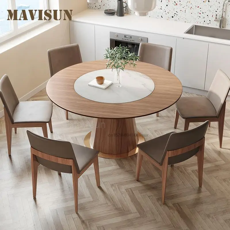 

American Country Rural Style Solid Wood Round Dining Table With Turntable Household Modern Small Apartment Restaurant Table