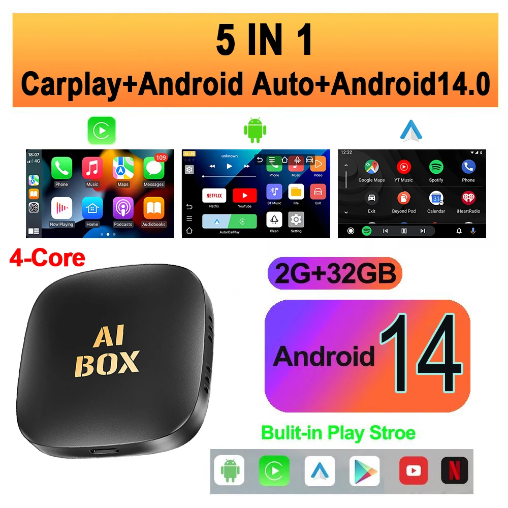 

Автомобильный AI Box Android 14 С Беспроводной Связью Carplay Android Auto Для Netflix YouTube Интеллектуальные Автомобильные...