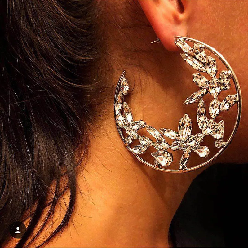 

Fashion Exaggerated Zircon Hoop Earrings for Women Big Simple Opening Round Horse Eye Crystal Earrings Female Jewelry