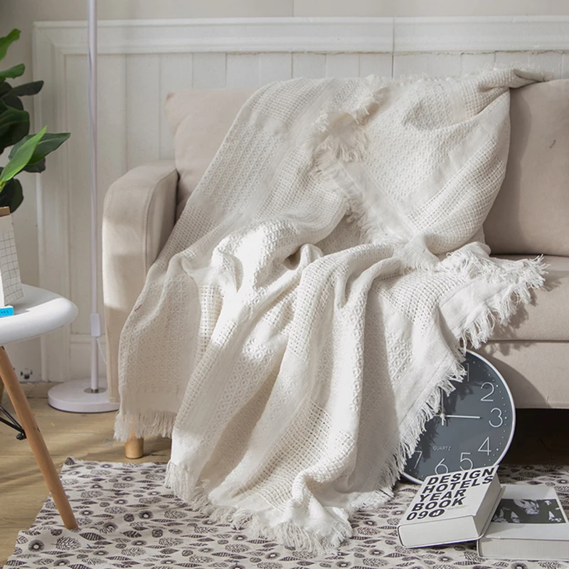 

Nordic Sofa Bed Knitted Throw Blanket Living Room Decor Blanket White Double-sided Cotton Queen Anti-Static And Ultra Soft Beddi