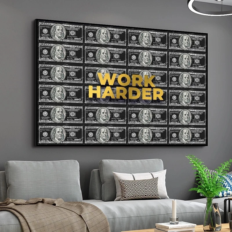 

Work Hard Motivational Quotes Money Art Canvas Painting Money Never Sleeps Wall Art Posters Modern Office Home Decor Pictures