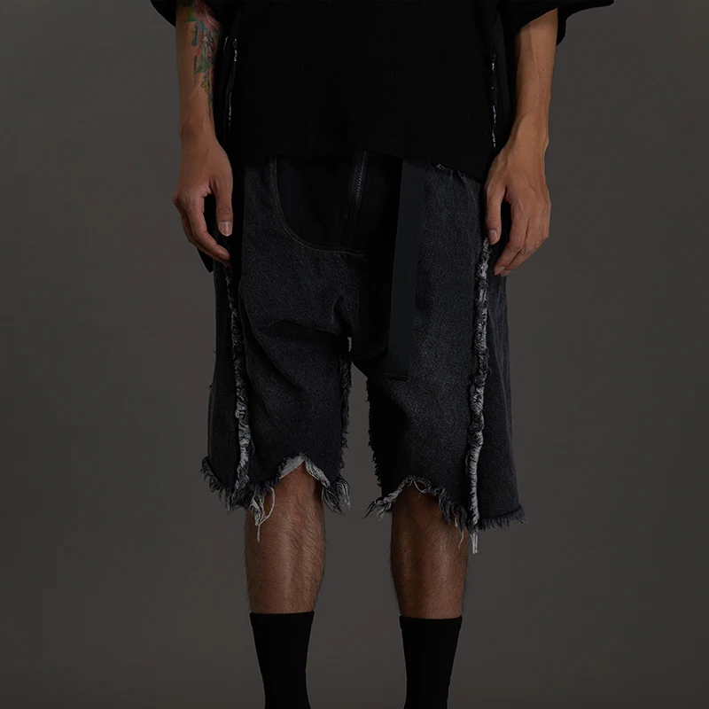 PUPILTRAVEL 21SS Cargo Shorts Men's Summer Destruction Loose Wash Water Techwear Jeans