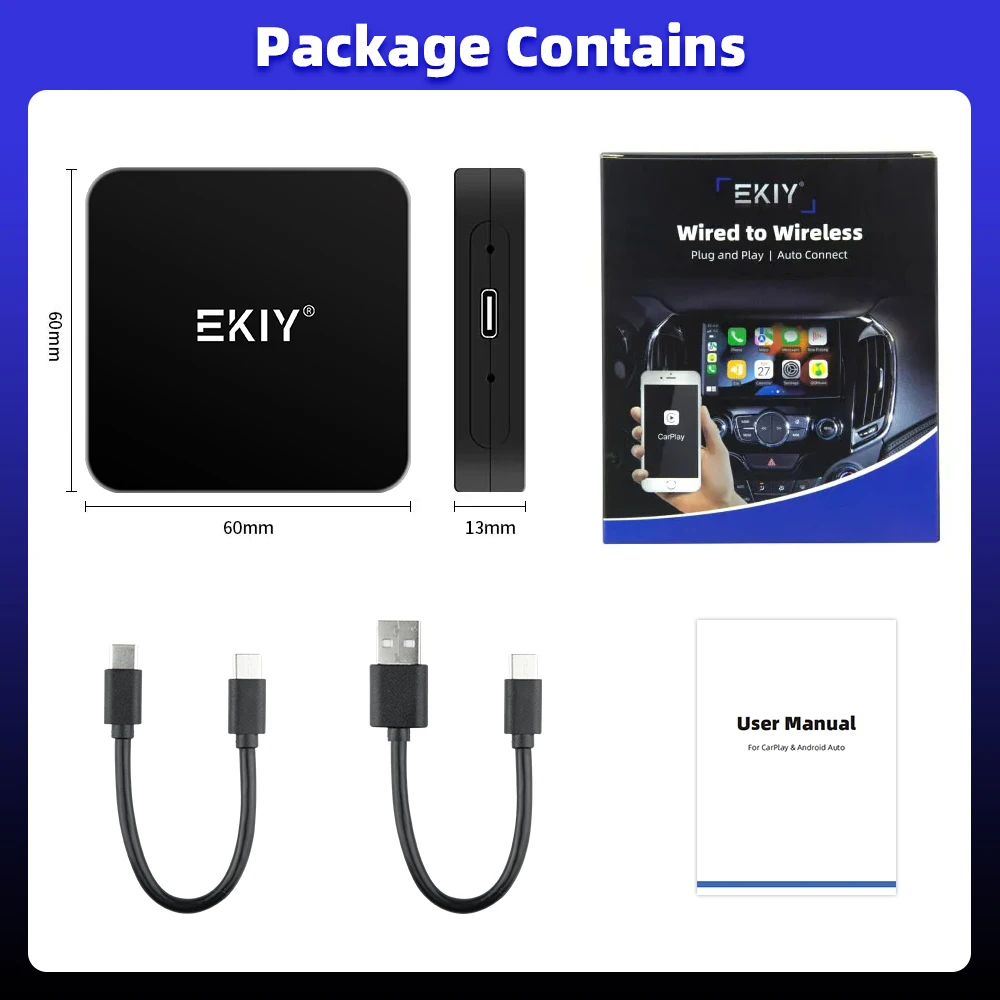 EKIY Mini Carplay Smart Box беспроводной Android авто адаптер Apple Dongle Plug and Play для Volkswagen Toyota Peugeot