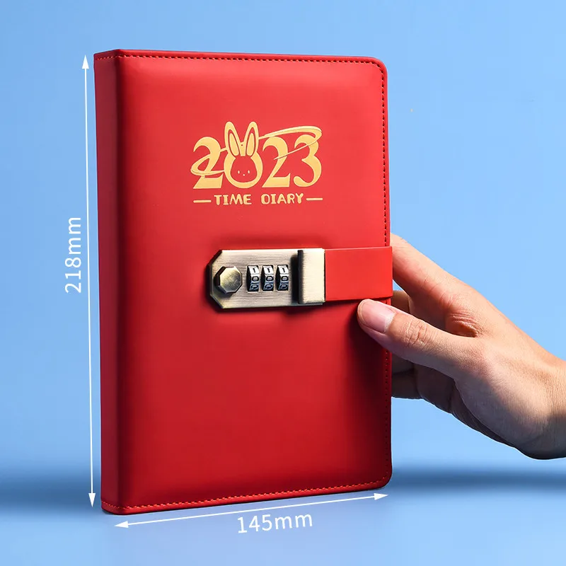 2023 A5 Notebook Diary Notepad With Months Labels Metal Lock PU Leather Notebook Stationery Gift Traveler Journal chool Supplies