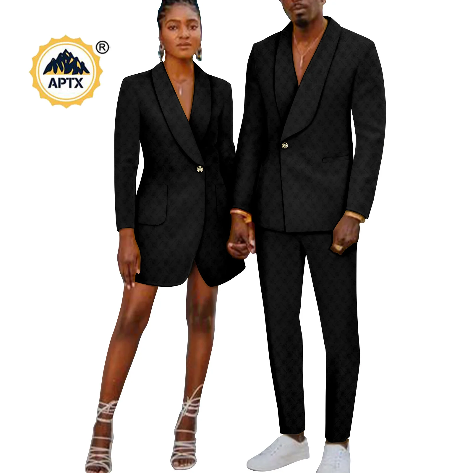 African Couples Casual/Fomal Women& Men Jacquard Suits Outfits 2 Pieces Shirt and Pants Sets Y22C060