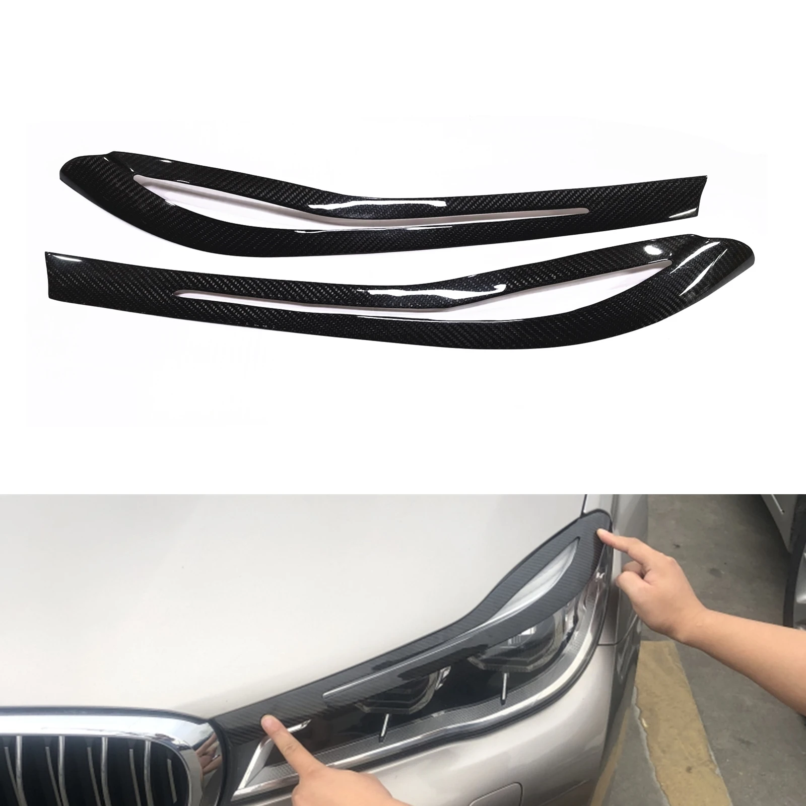 

For BMW 7-Series G11 G12 2016-2018 Headlight Eyebrow Headlamp Eyelid Trim Carbon Fiber Front Head Light Lamp Cover Brow Sticker