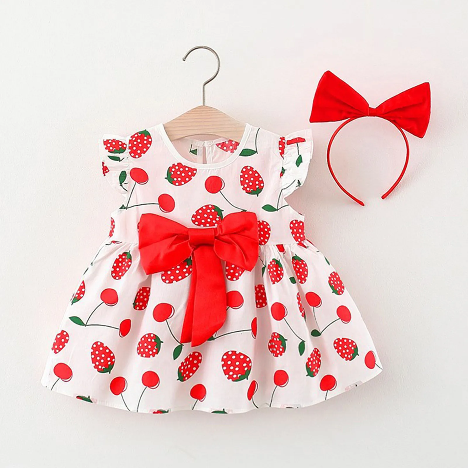 

Girls Princess Ruched Baby Kids Dresses Strawberry Headwear Summer Toddler Girls Dress&Skirt Year 12 Formal Dresses Two Pieces