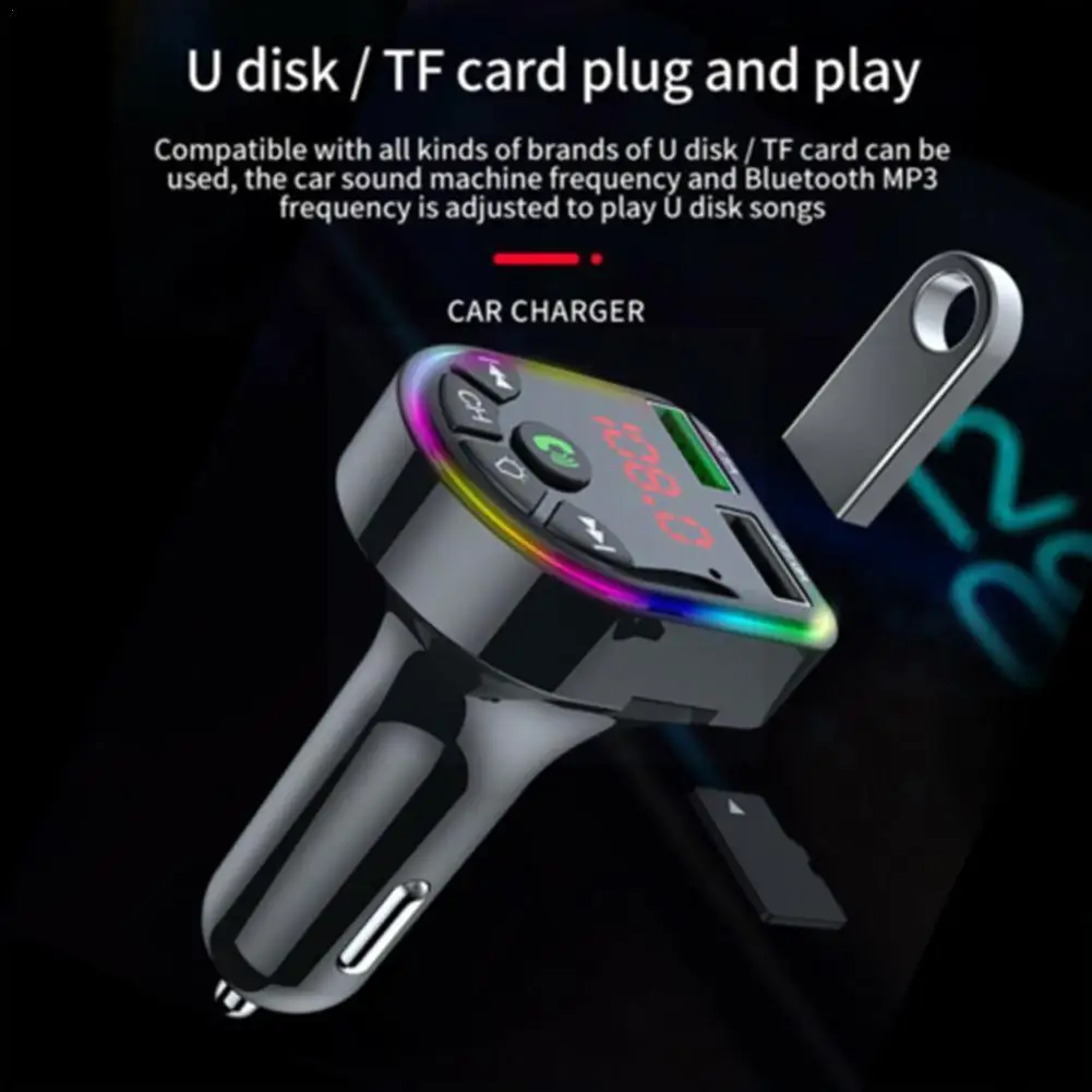 

Car Fm Transmitter Wireless Bt5.0 Mp3 Player Handsfree Audio Receiver Wtih Usb Vehicle Fast Charge For 12v-24v Tf U Disk Pl G9u0