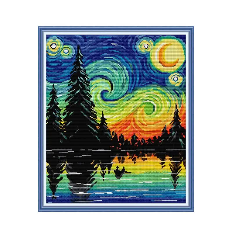 

Starry sky cross stitch kit building counted white18ct 14ct 11ct printed embroidery DIY handmade needlework craft tool decor