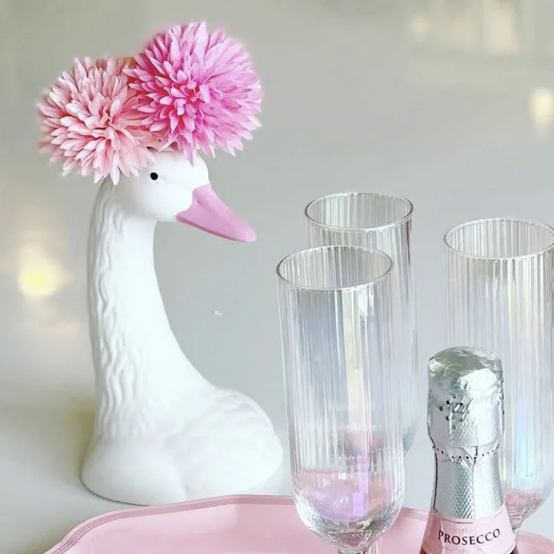 

Swan White Ceramic Vase Decorative Ornament Creative Pink Goose Interesting Gifts Tabletop Vase Flower Container In Flower Bed