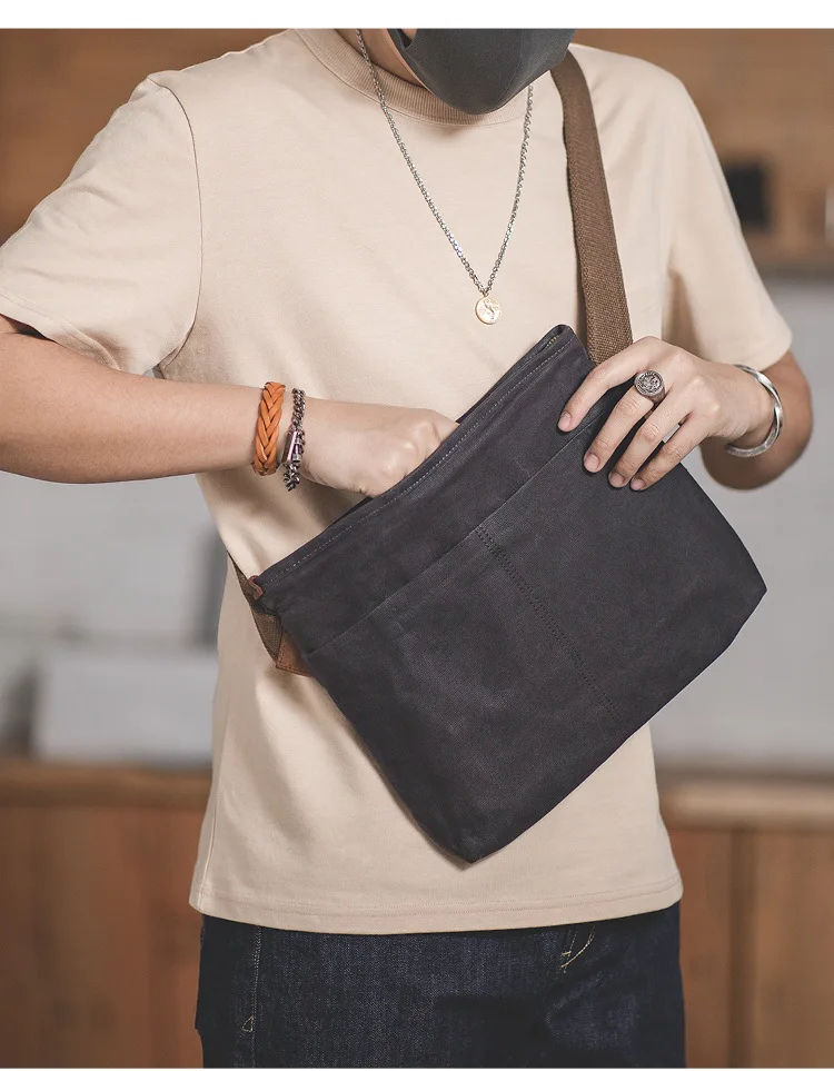 Waterproof Oil Waxed Canvas Bag For Men Retro Style Shoulder Bag For Unisex Casual Shopping Crossbody Phone Bag