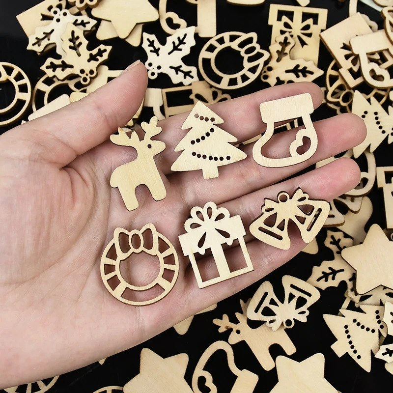 50 шт. смешанные незавершенные деревянные рождественские украшения сделай сам
