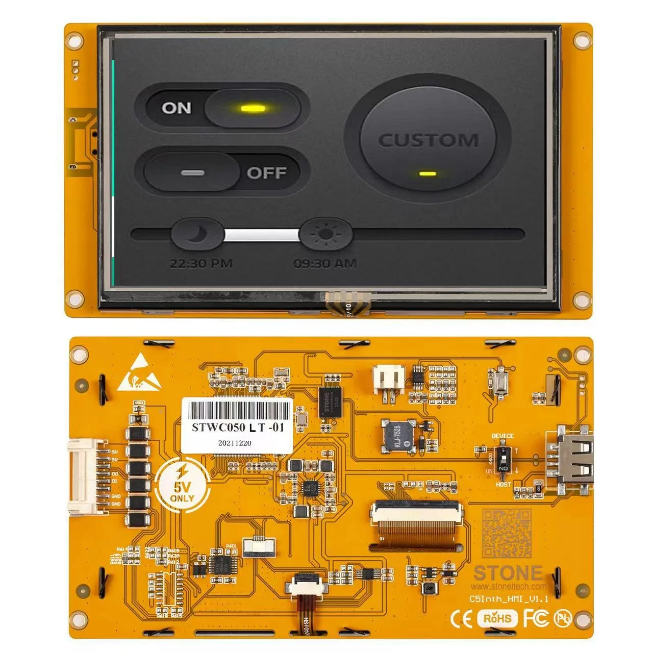 SCBRHMI 5 Inch LCD TFT HMI Display Module Intelligent Series RGB 65K Color Resistive Touch Panel Without Enclosure