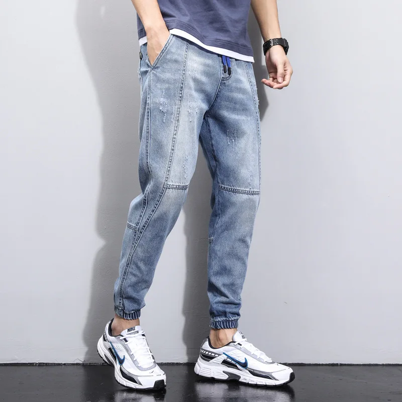 

2022 new Korean version of the trend of loose jeans men's summer tide brand tooling Harlan light-colored beam feet men's pants