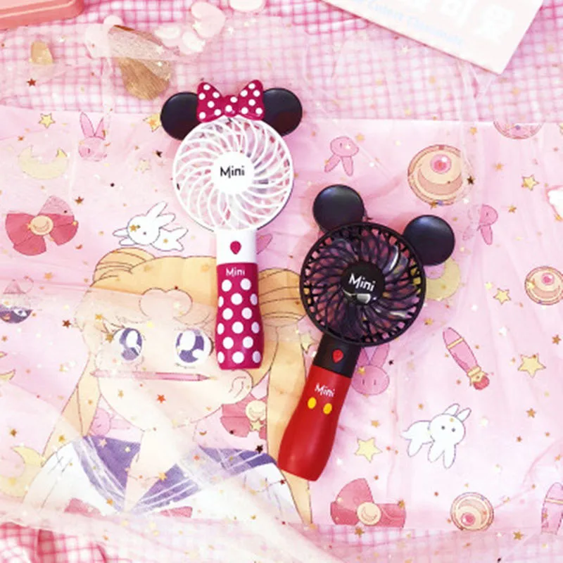 

Disney Cartoon Cute Kawaii Mickey Mouse Minnie Mouse USB Rechargeable Handheld Fan Outdoor Portable Mini Student Fan Gift