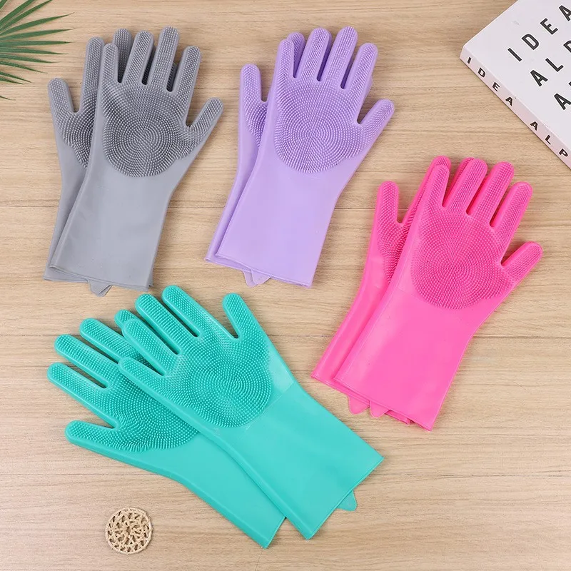 

1Pair Dishwashing Cleaning Glove Silicone Rubber Sponge Glove Household Scrubber Kitchen Clean Tool Kitchen Cleaning Accessories
